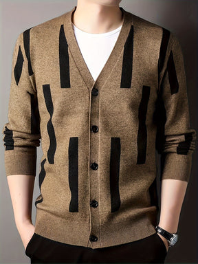 2024 New Cross-border Men's V-neck Open Sweater Knitted Jacquard Sweater