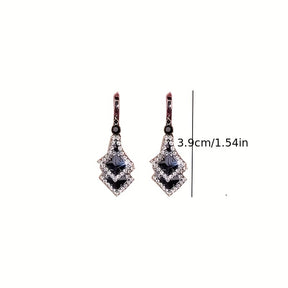 Rhombus Shape Black zirconia Decor Dangle Earrings Retro Elegant Style Alloy Jewelry Versatile Ornaments For Women Dupes Luxury Jewelry