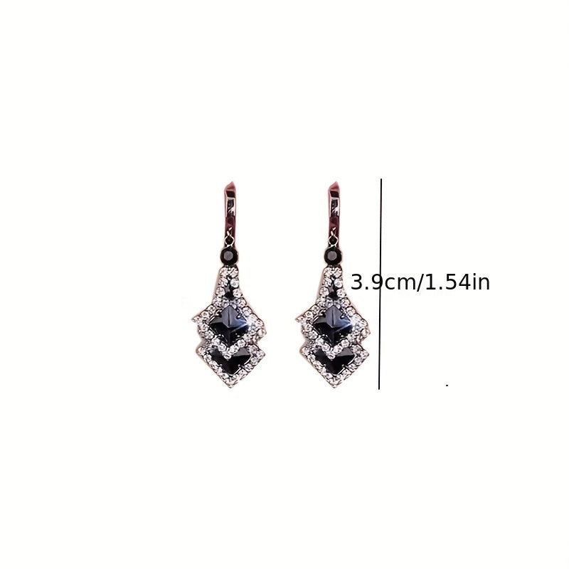 Rhombus Shape Black zirconia Decor Dangle Earrings Retro Elegant Style Alloy Jewelry Versatile Ornaments For Women Dupes Luxury Jewelry