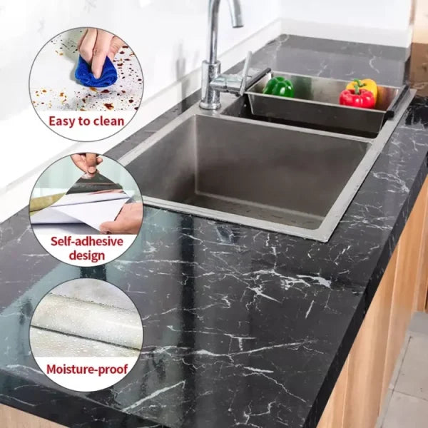 Self Adhesive Black Marble Sheet Sticker For Kitchen